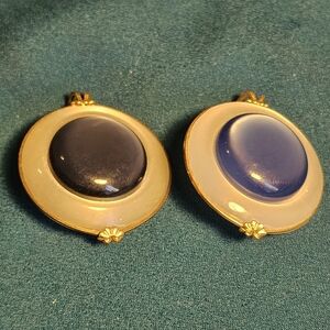 Purple Cabochon Drop Earrings with Cream Enamel Accents